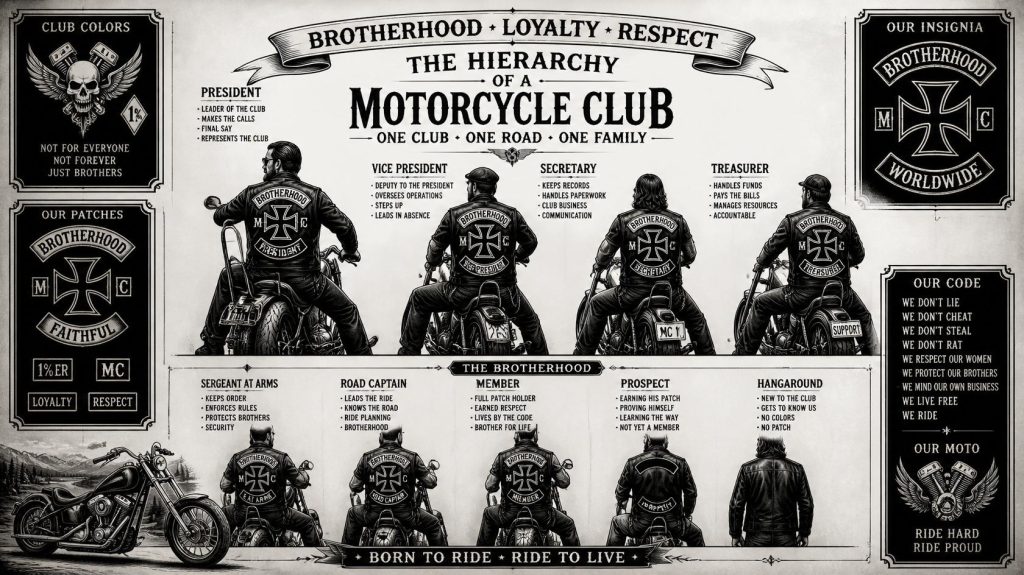 Integrantes de um Moto Clube reunidos planejando atividades e demonstrando organização e espírito de equipe.