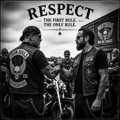 Dois integrantes de Moto Clubes diferentes se cumprimentando com um aperto de mão, simbolizando o respeito