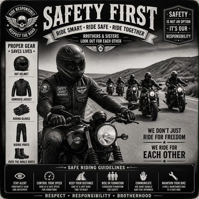 Motociclista com equipamentos de proteção e grupo pilotando em formação em uma estrada